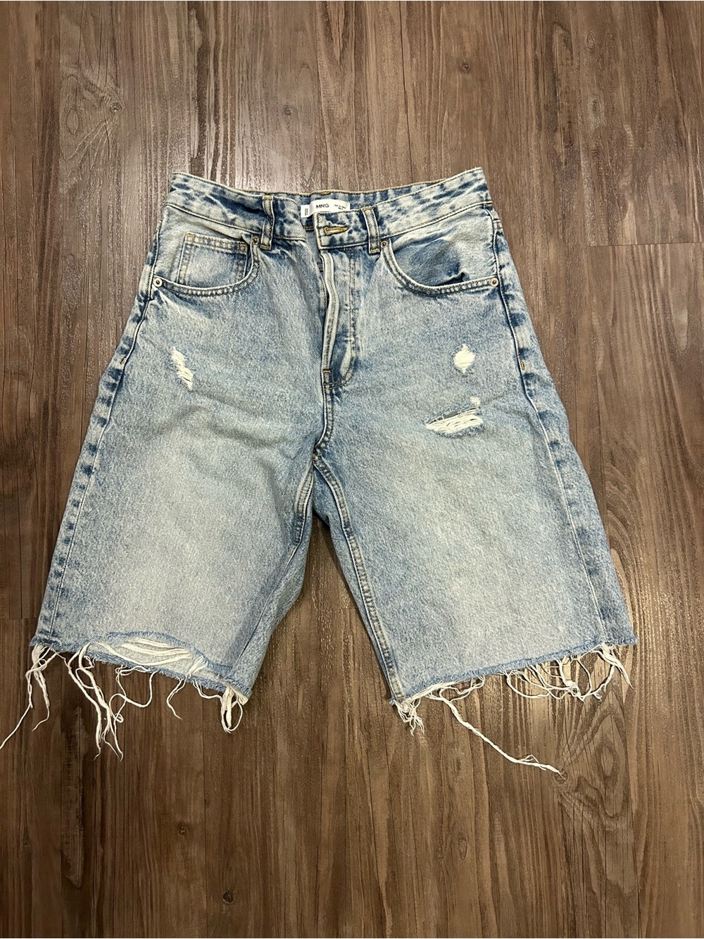 Mango Women’s Light Wash Distressed Denim Cutoff Jorts